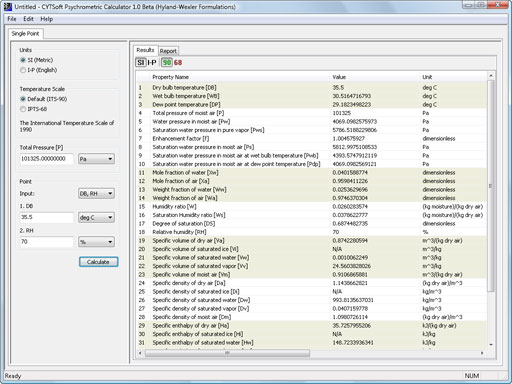 Screenshot for CYTSoft Psychrometric Calculator 1.0